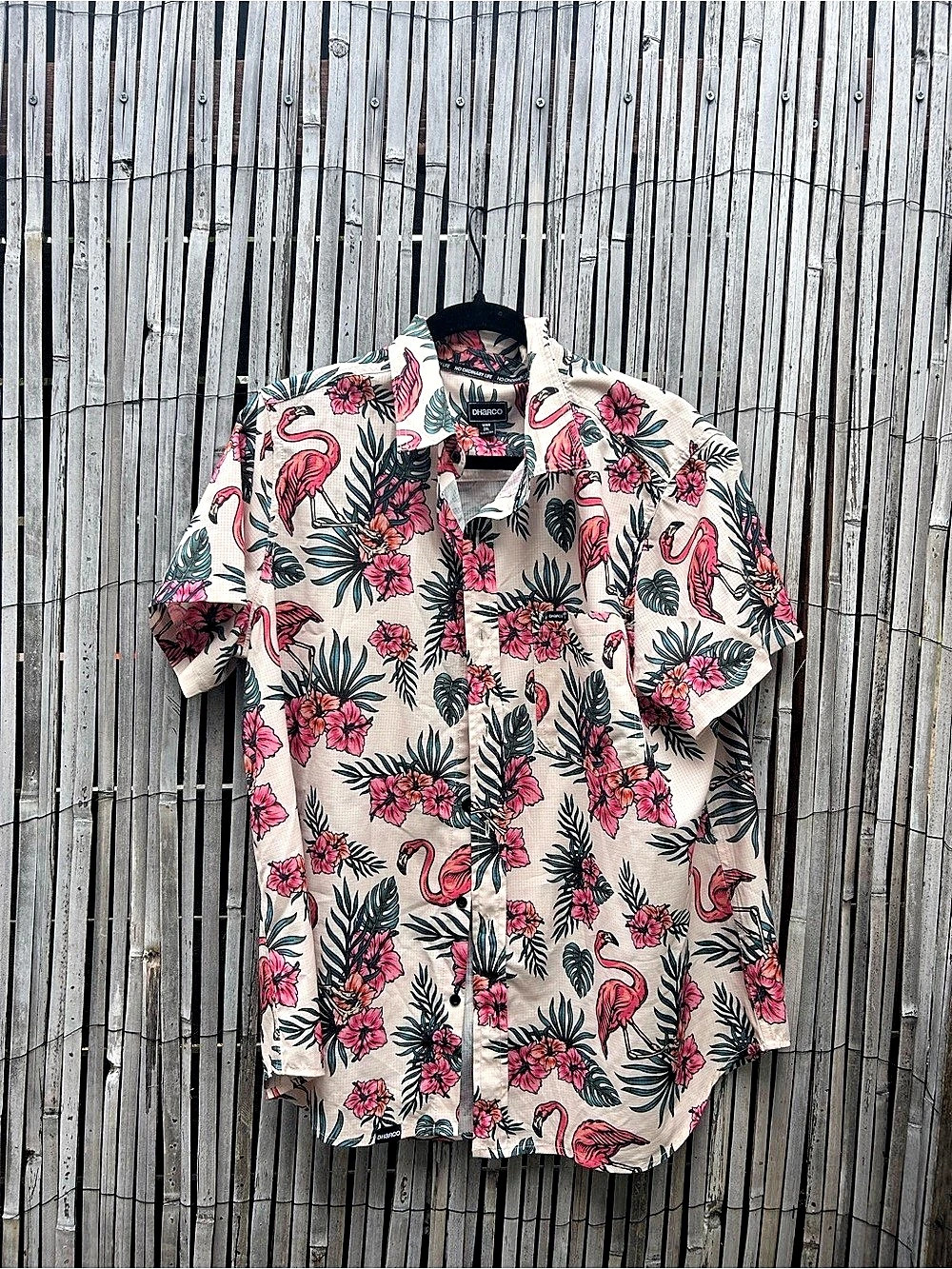 DHARCO Tech Party Shirt Men's Floral Flamingo Shirt 2XL